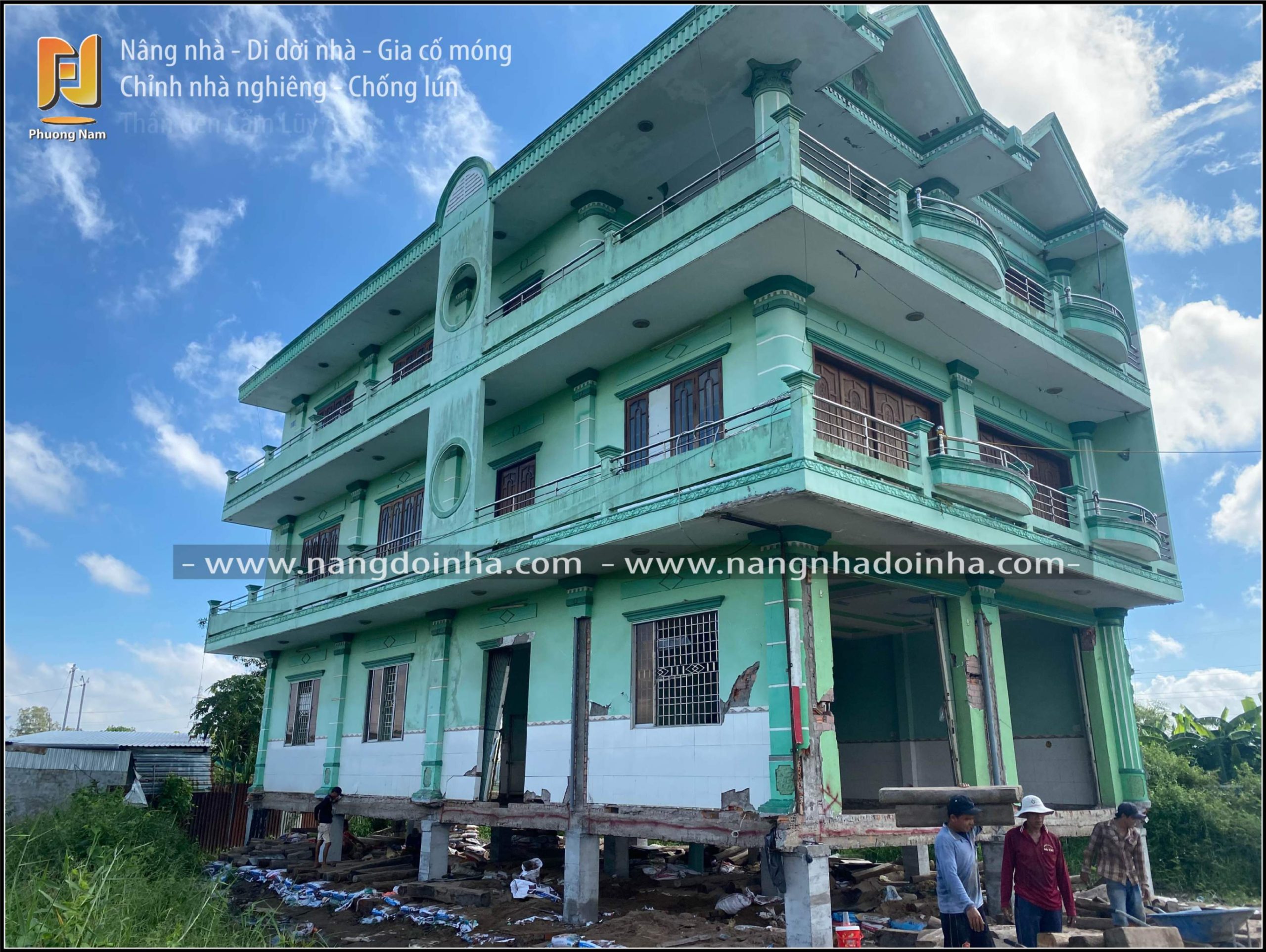 thần đèn cẩm lũy, văn cư, quốc khánh, nâng nhà, dời nhà, nhà nghiêng