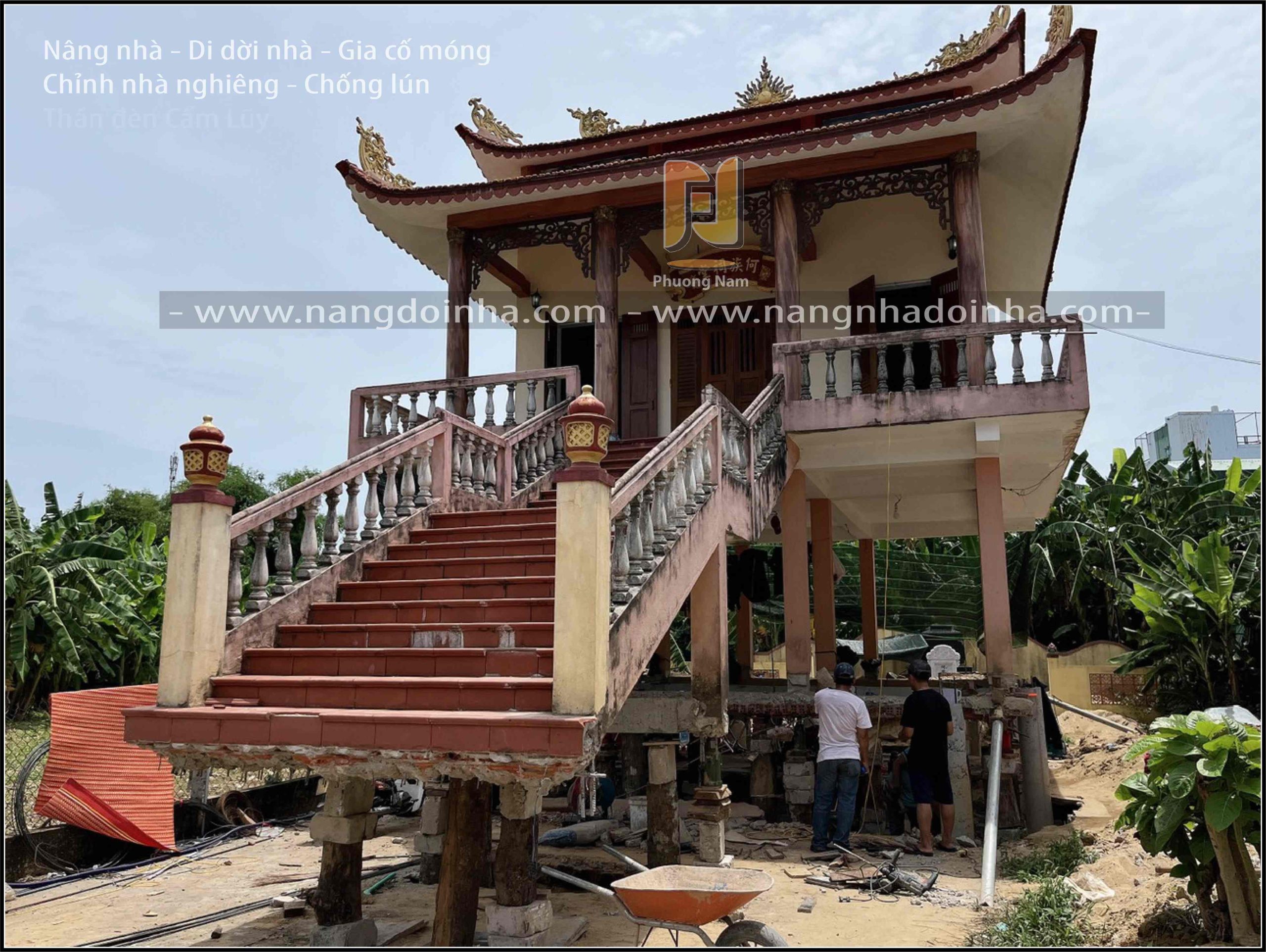 thần đèn cẩm lũy, văn cư, quốc khánh, nâng nhà, dời nhà, nhà nghiêng