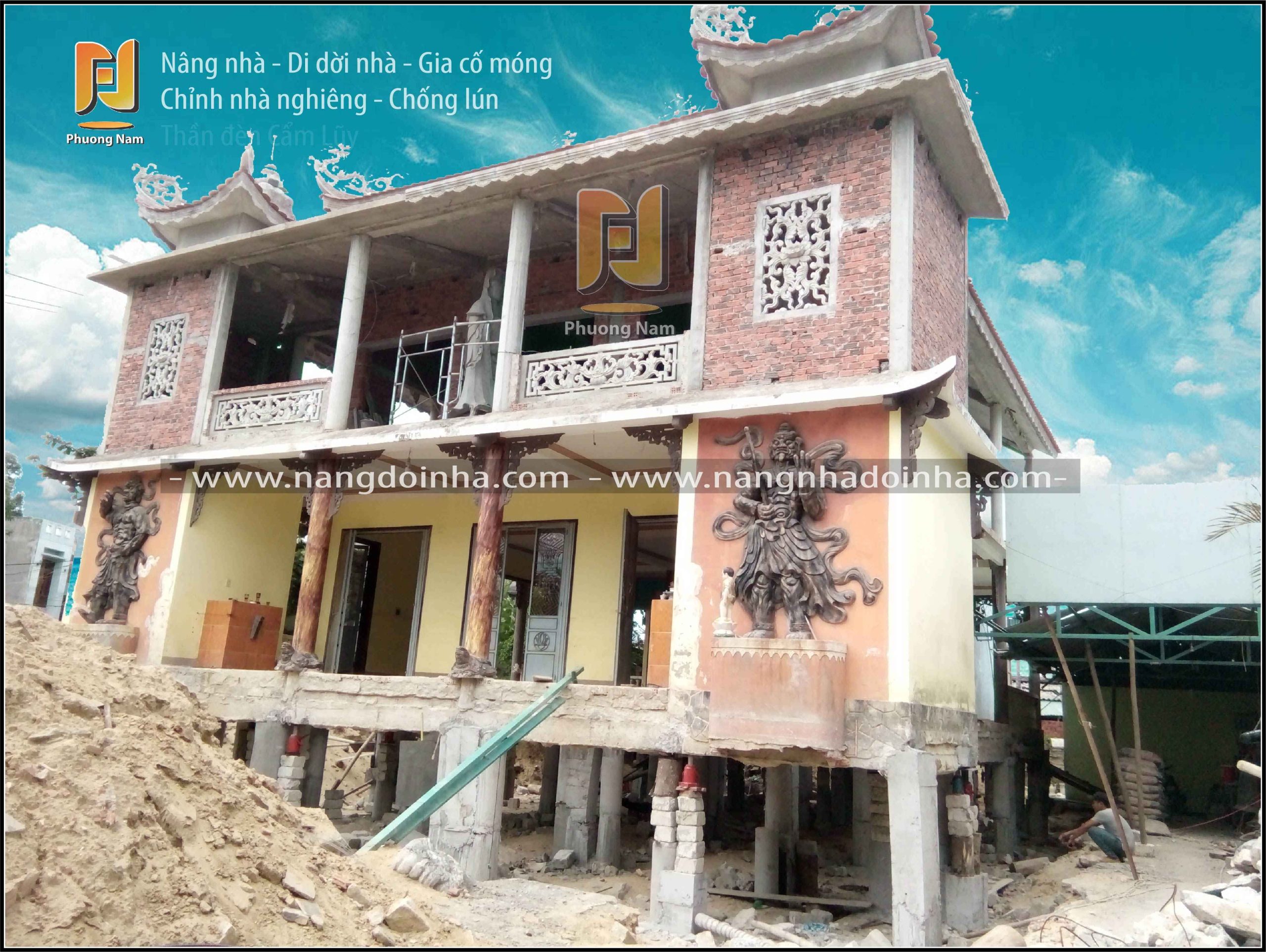 thần đèn cẩm lũy, văn cư, quốc khánh, nâng nhà, dời nhà, nhà nghiêng